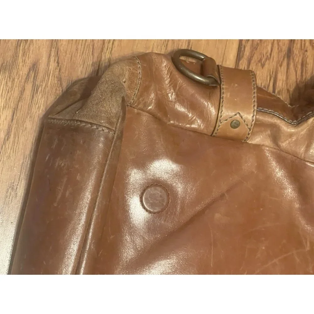 Fossil Brown Leather Magnetic Laptop Messenger Briefcase Bag Distressed